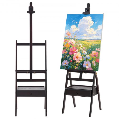 VEVOR Studio Ezel, Staande Ezel voor Canvasdoeken tot 910 mm, Walnootkleur, Houten Ezel voor Kunstenaars, Acryl-, Olie- en Aquarelverf, In Hoogte en Hoek Verstelbaar, H-vormig, Opberglade