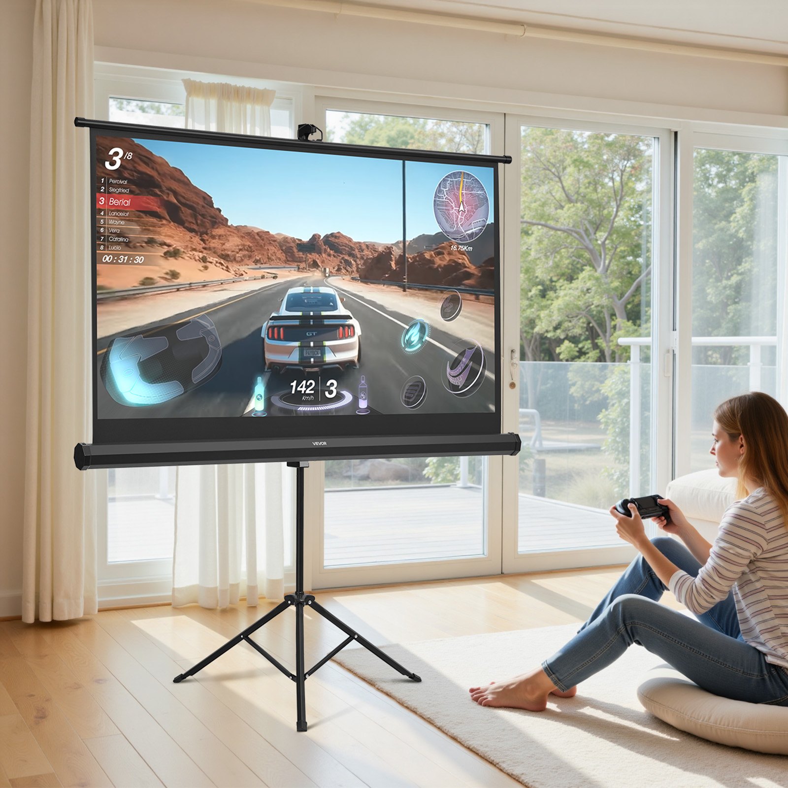 VEVOR Projector Screen with Stand, 60 Inch 160° Wide Angle Indoor Outdoor Projection Screen, 16:9 4K HD Wrinkleless Portable Tripod Screens with Carry Bag, for Movie Home Theater Office Presentation