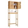 VEVOR Bamboo Over The Toilet Storage Cabinet, 68.9 in Height Bathroom Storage Organizer with Double Door & Inner Adjustable Shelf, Bathroom Space Saver Organizer Above Toilet with Open Shelf, Natural