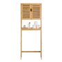 VEVOR Bamboo Over The Toilet Storage Cabinet, 68.9 in Height Bathroom Storage Organizer with Double Door & Inner Adjustable Shelf, Bathroom Space Saver Organizer Above Toilet with Open Shelf, Natural