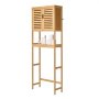 VEVOR Bamboo Over The Toilet Storage Cabinet, 68.9 in Height Bathroom Storage Organizer with Double Door & Inner Adjustable Shelf, Bathroom Space Saver Organizer Above Toilet with Open Shelf, Natural
