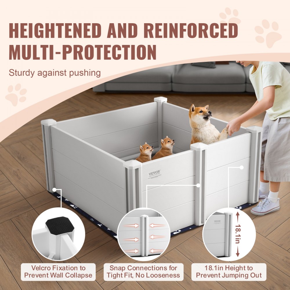 VEVOR Dog Whelping Box, 38.6 x 38.6 x 18.1in Whelping Box for Dogs and Puppies, Whelping Pen for Puppies, Dog Birthing Box with Rails and Washable Pee Pad, Whelping Box for Medium Breed Dogs, White