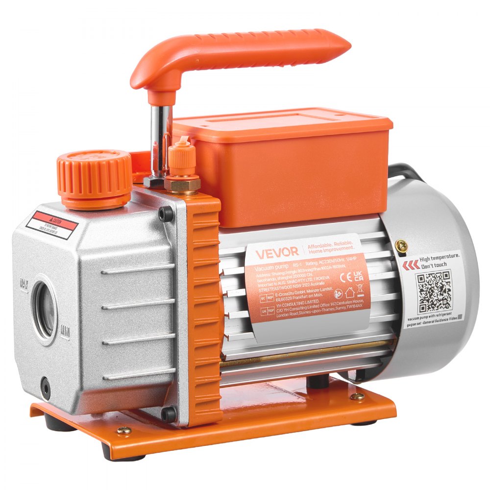 VEVOR vacuümpomp met manometer, 3,5 CFM 99 l/min, 180 W eentraps roterende schottenvacuümpomp, vacuümpompset voor R134a, R22, R410a, R1234YF & R32, inclusief draagtas voor auto-airconditioningsystemen.