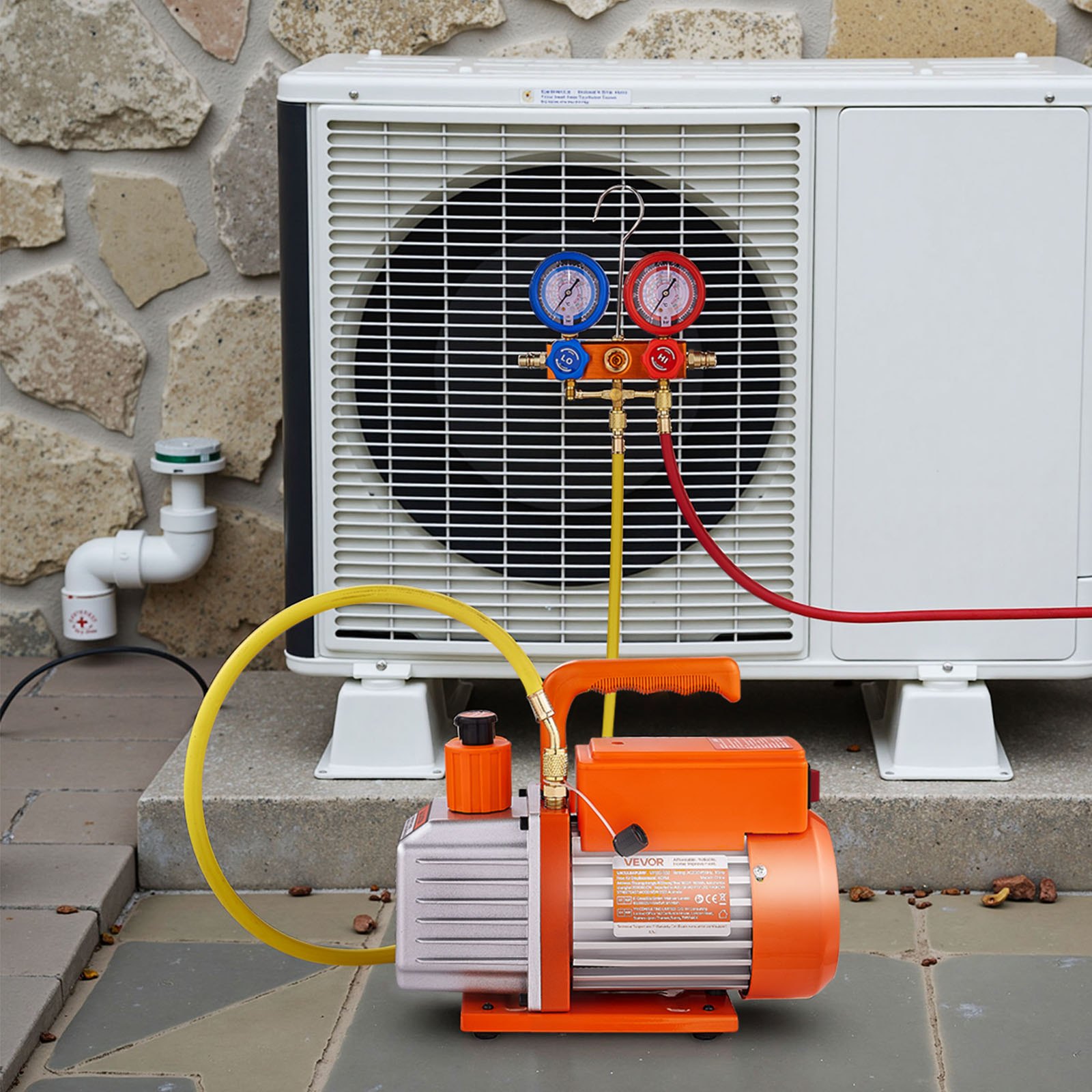 VEVOR 113 L/min vacuümpomp, enkeltraps, roterende schoepen HVAC lucht vacuümpomp, A/C koelmiddelverdeler drukmeterset, met draagtas, voor koelmiddelen R134a R22 R410a R1234YF