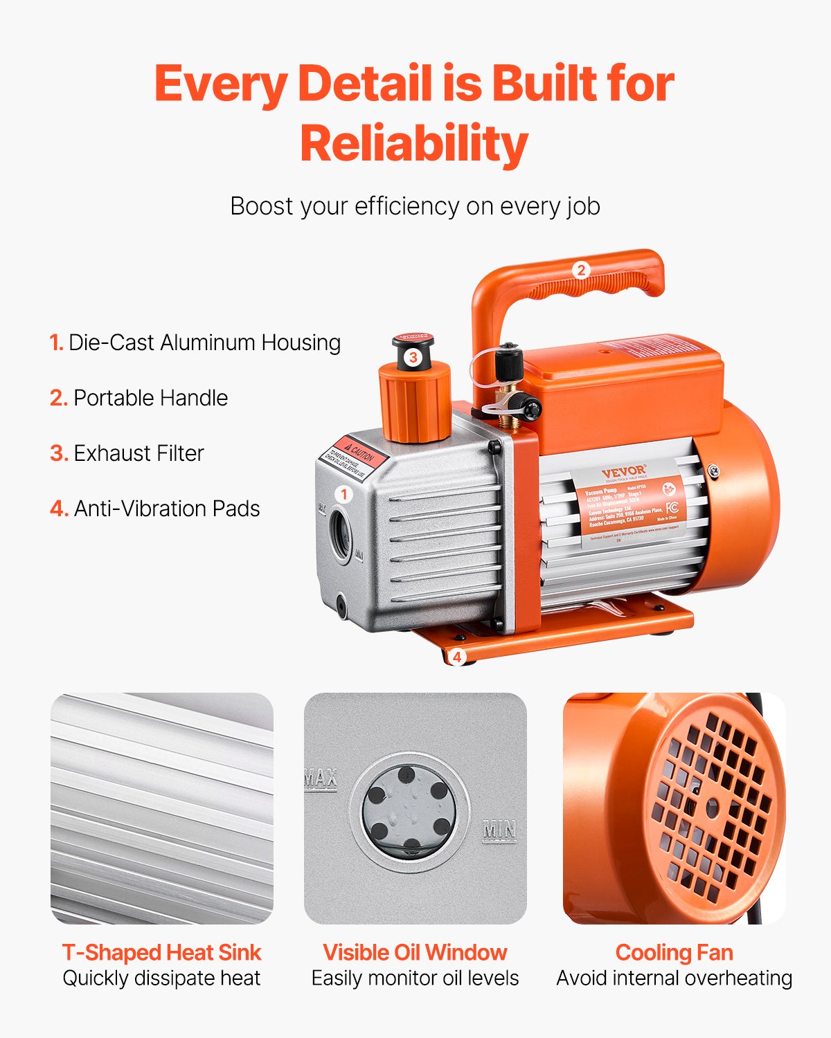 VEVOR Vacuum Pump, 5 CFM, HVAC Single Stage Rotary Vane Vacuum Pump, for R134a R22 R410a Systems, Auto AC Vacuum Pump Kit with Oil Bottle, for Automotive Air Conditioner Maintenance Resin Degassing