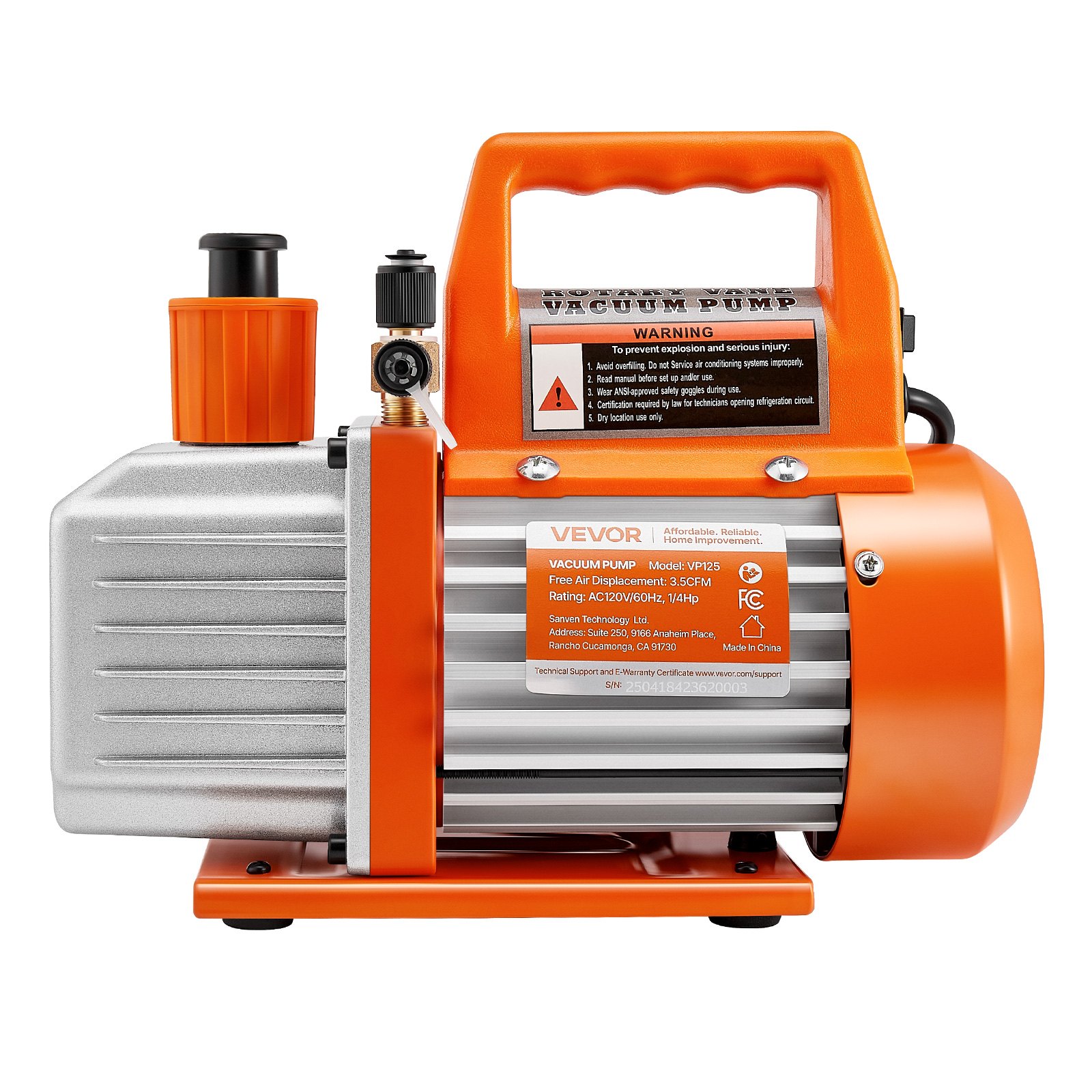 VEVOR Vacuum Pump, 100 L/min, HVAC Single Stage Rotary Vane AC Vacuum Pump, for R134a R22 R410a Systems, with Oil Bottle, 4 Pole Motor, 5 Pa, for Automotive Air Conditioner Maintenance Resin Degassing