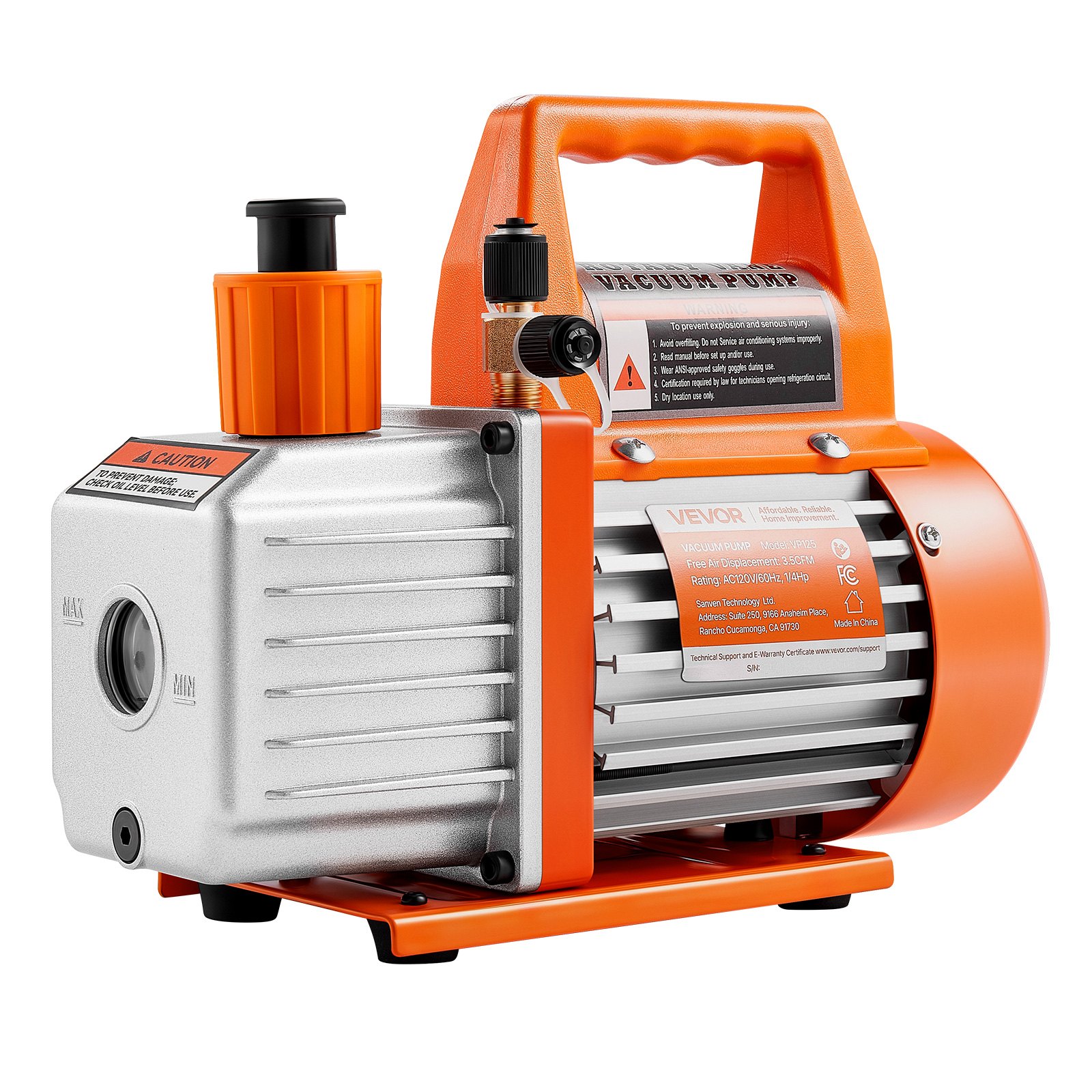 VEVOR Vacuum Pump, 100 L/min, HVAC Single Stage Rotary Vane AC Vacuum Pump, for R134a R22 R410a Systems, with Oil Bottle, 4 Pole Motor, 5 Pa, for Automotive Air Conditioner Maintenance Resin Degassing