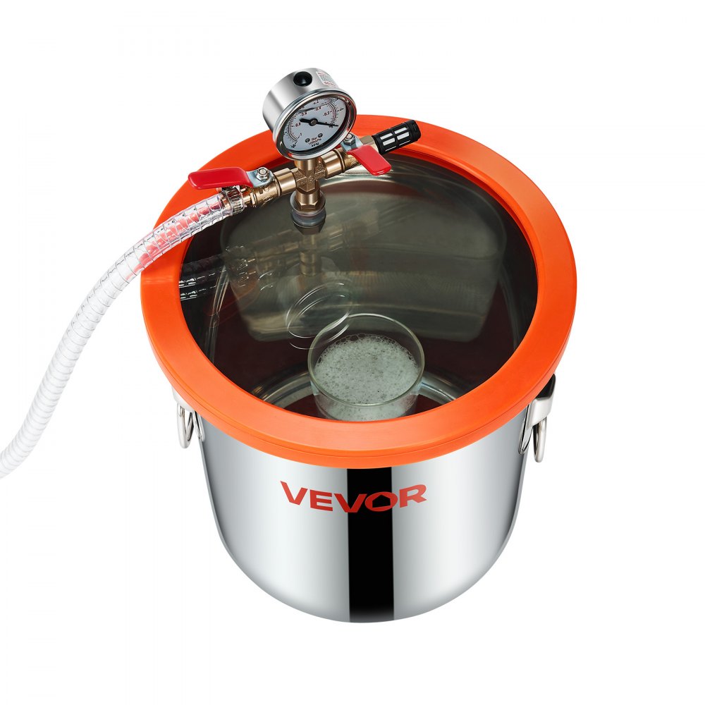 VEVOR 11,36L vacuümkamer met pomp, 99 l/min, roestvrijstalen ontgassingskamerkit, één fase, gehard glazen deksel, 1,5 m slang, voor het stabiliseren van houtontgassingssiliconenhars