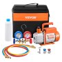 VEVOR 3.5 CFM AC Vacuum Pump and Gauge Set, Single Stage Rotary Vane HVAC Air Vacuum Pump, A/C Refrigerant Manifold Gauge Kit, with Hoses, Air Conditioning Refrigeration for R134a, R12, R22, R502a