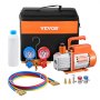 VEVOR 3,5 CFM AC vacuümpomp en meterset, enkeltraps roterende schoepen HVAC lucht vacuümpomp, A/C koelmiddel verdeelstukmeterset, voor koelmiddel R134a, R12, R22, R502a, R410A, R404, R407C