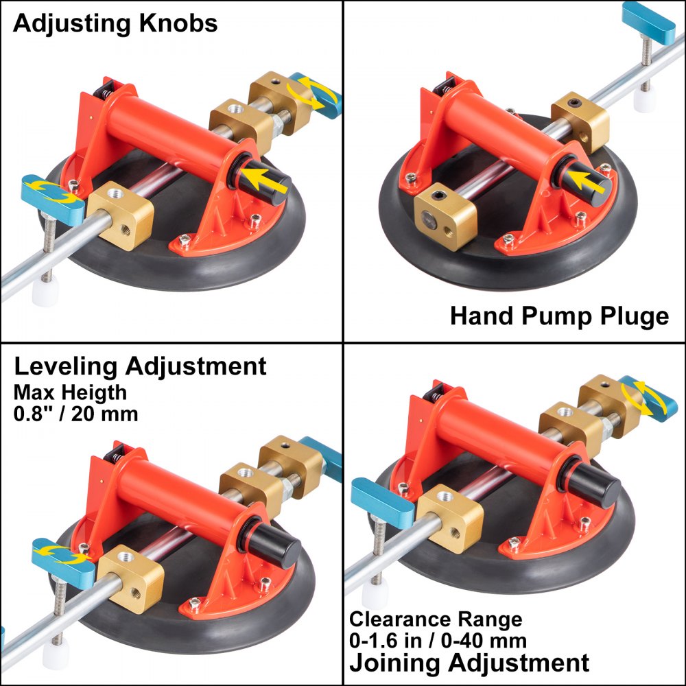VEVOR Vacuüm Zuignappen, 20,3 cm 2 Set Naadloze Naad Setter, 43,4 x 20,3 x 13,5 cm Zuignap Naaien Tool 0-40 mm Vacuüm Zuignap Marmer Seam Setter Verstelbare Zuignap voor Marmer, Graniet, Glas, Kwarts