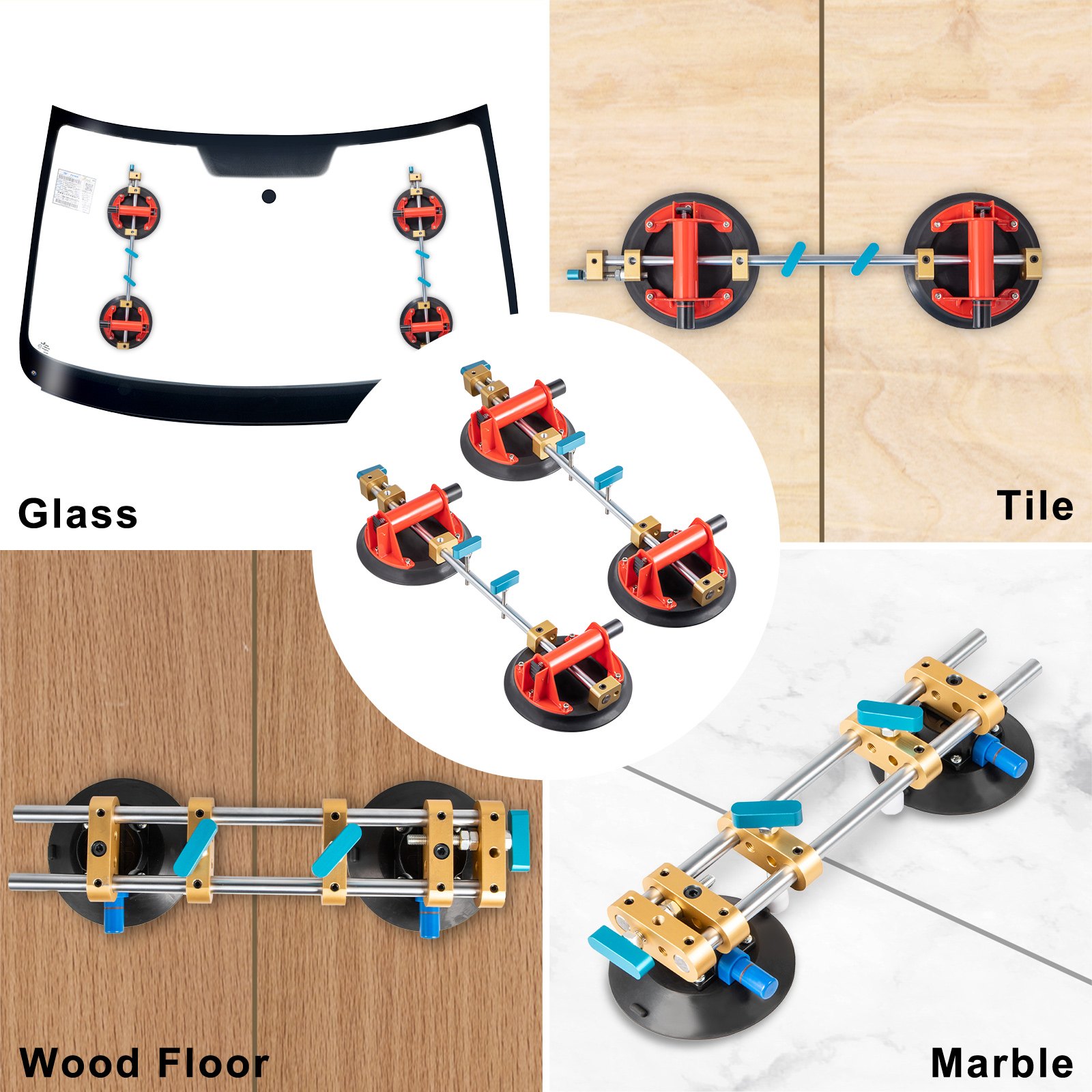 VEVOR Vacuüm Zuignappen, 20,3 cm 2 Set Naadloze Naad Setter, 43,4 x 20,3 x 13,5 cm Zuignap Naaien Tool 0-40 mm Vacuüm Zuignap Marmer Seam Setter Verstelbare Zuignap voor Marmer, Graniet, Glas, Kwarts