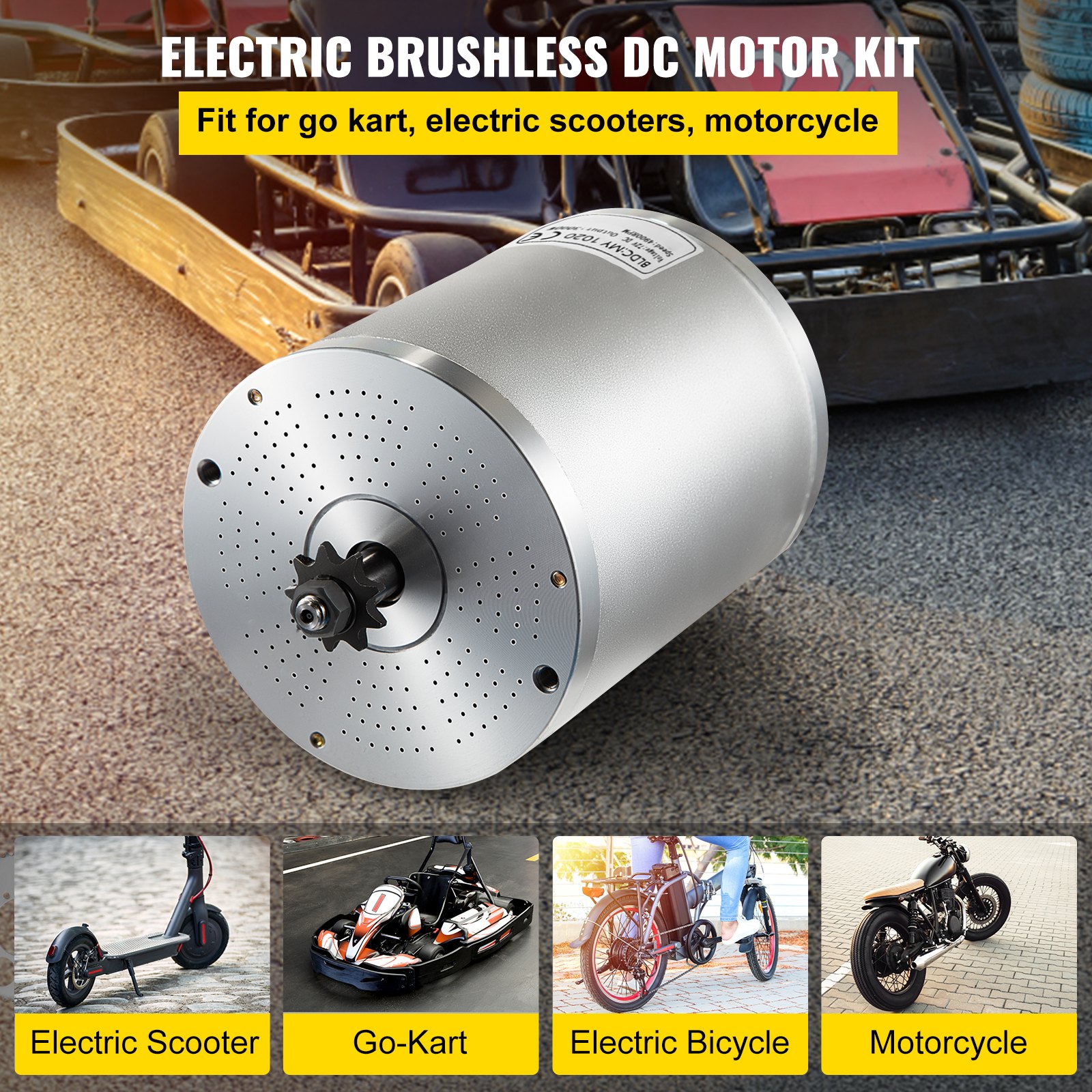 VEVOR 72V borstelloze DC-motor, elektrische motor 4900 U, Go-Kart-motor 30000W voor elektrische fietsen etc.