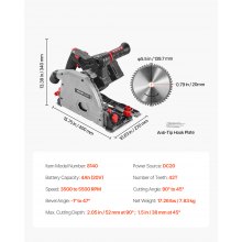 VEVOR Invalzaag 139,7 mm handcirkelzaag Invalzaag 20V accu alleen gereedschap