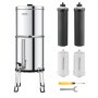 VEVOR Gravity-fed Water Filter System, 2.25G 304 Stainless-Steel Countertop Filtration System, Reduces Lead and up to 99% of Chlorine, with 2 Activated Carbon Filter, 2 Defluorination Filter, Spigot