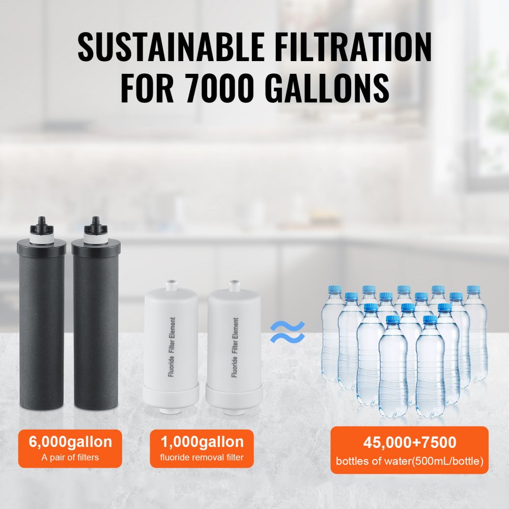 VEVOR Waterfilter Vervangende Filters voor Zuiveringselementen, Vervangend Zwaartekracht Waterfiltersysteem, Compatibel met de meeste merken, 4-pack (2 Actieve Koolfilters + 2 Defluorideringsfilters)
