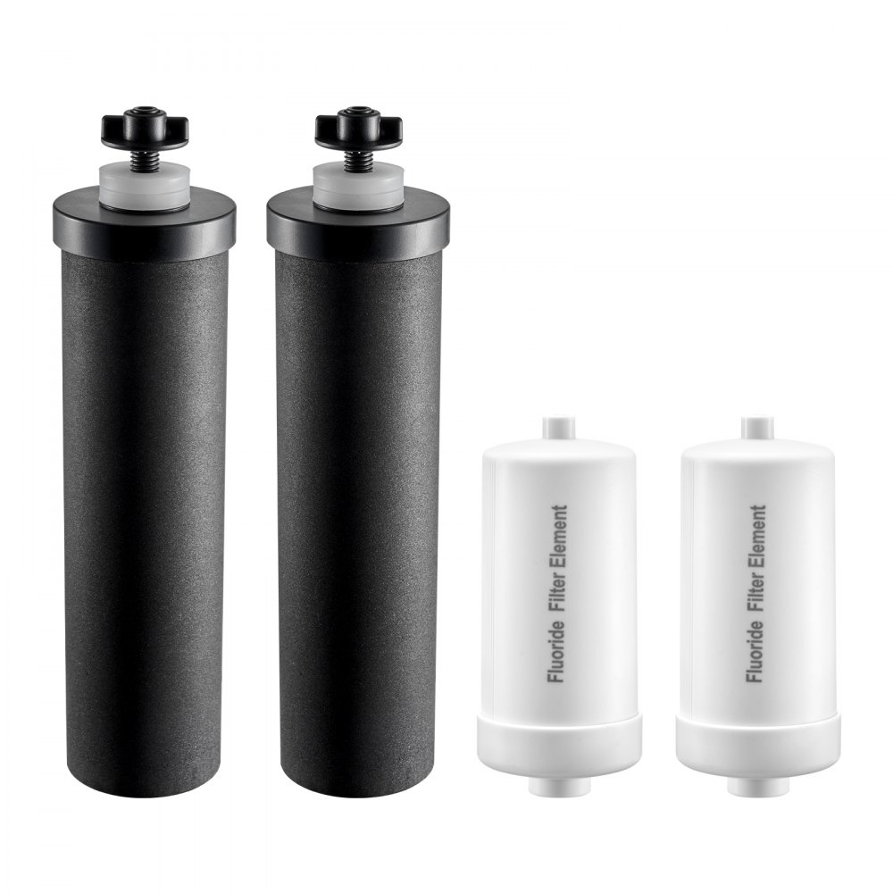 VEVOR Waterfilter Vervangende Filters voor Zuiveringselementen, Vervangend Zwaartekracht Waterfiltersysteem, Compatibel met de meeste merken, 4-pack (2 Actieve Koolfilters + 2 Defluorideringsfilters)