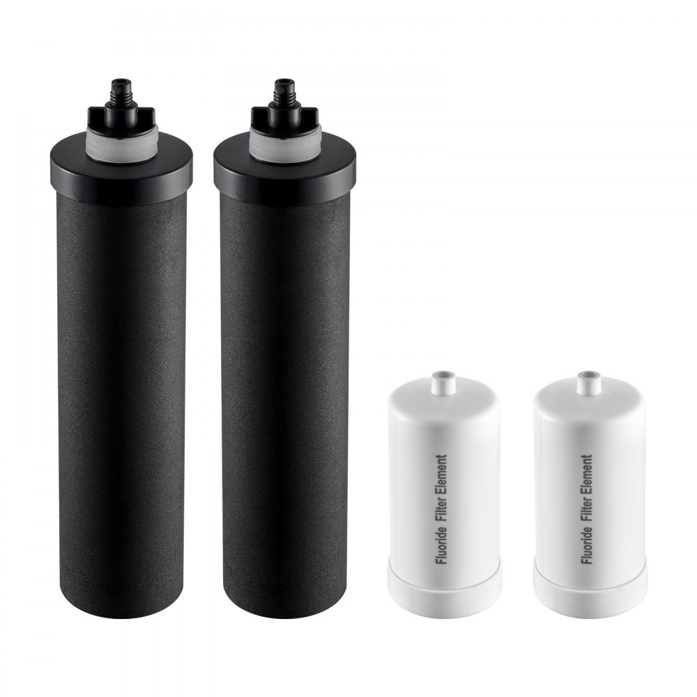 VEVOR Waterfilter Vervangende Filters voor Zuiveringselementen, Vervangend Zwaartekracht Waterfiltersysteem, Compatibel met de meeste merken, 4-pack (2 Actieve Koolfilters + 2 Defluorideringsfilters)