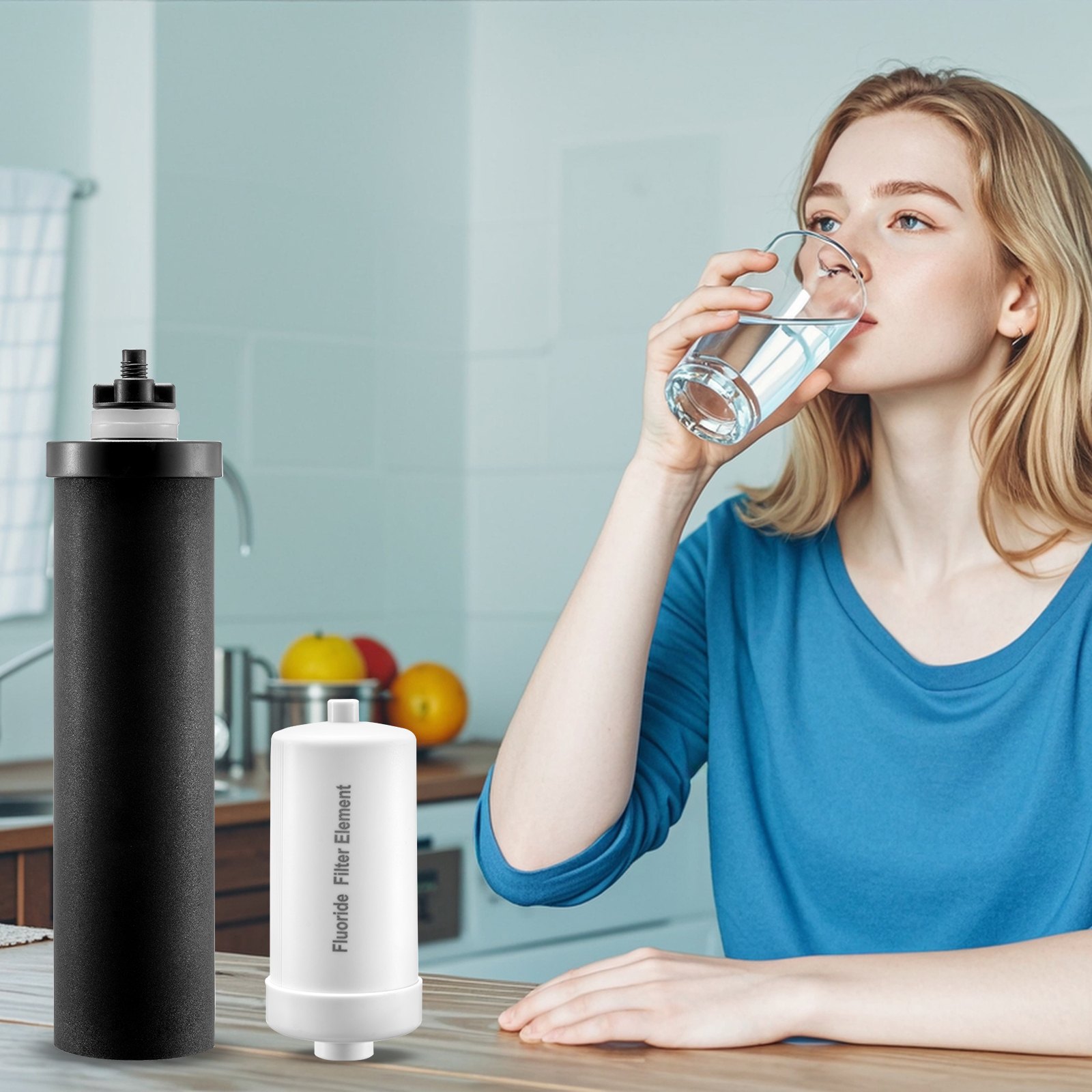 VEVOR Waterfilter Vervangende Filters voor Zuiveringselementen, Vervangend Zwaartekracht Waterfiltersysteem, Compatibel met de meeste merken, 4-pack (2 Actieve Koolfilters + 2 Defluorideringsfilters)