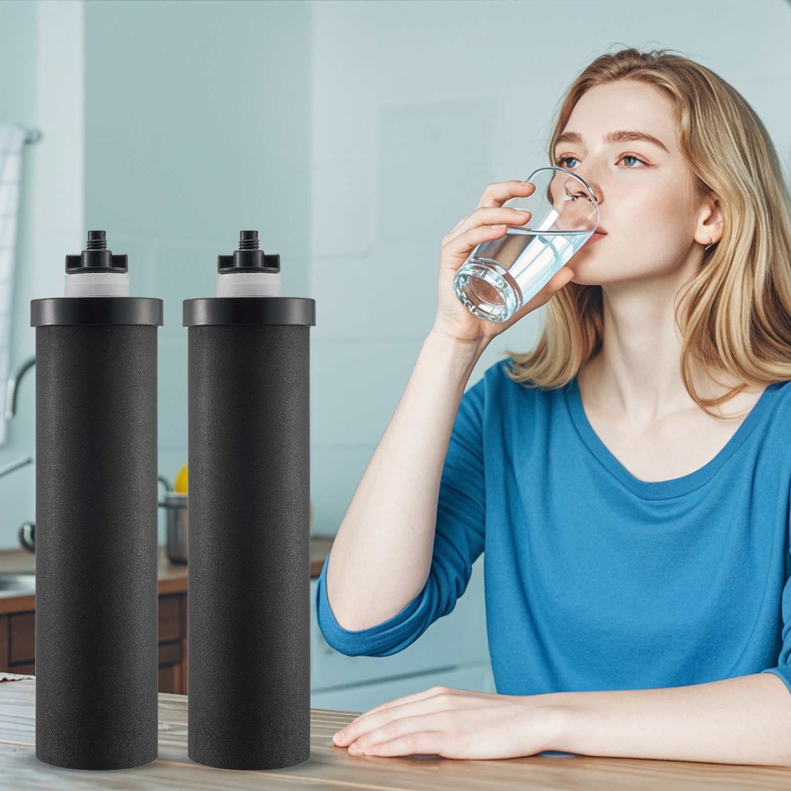 Vervangende zuiveringselementen voor VEVOR-waterfilters, vervangend filter met actieve kool (2-pack), eenvoudig vervangbaar waterfilter, vervanging voor zwaartekrachtwaterfiltersysteem, compatibel met de meeste merken