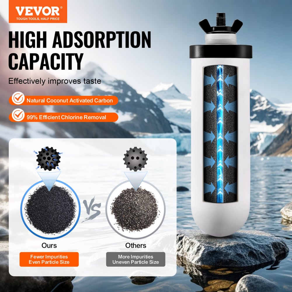 VEVOR Gravity Waterfiltersysteem Vervangend Waterfilter Vervangende Zuiveringselementen, Keramisch Vervangend Filter, Eenvoudig Vervangbaar Waterfilter, Compatibel met de Meeste Merken, 2-Pack, Wit