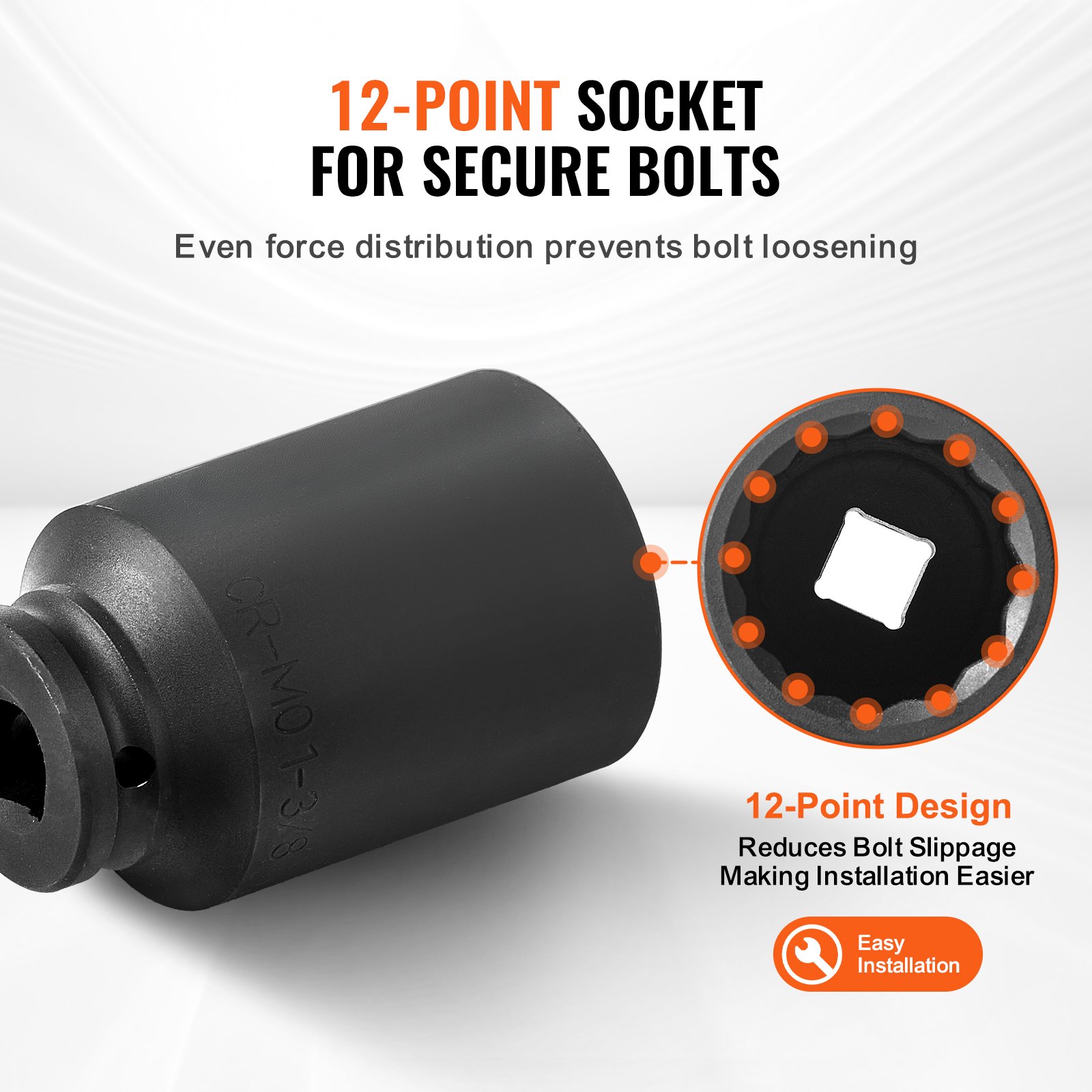 VEVOR 12,7 mm diepe 12-punts slagdoppenset, 8-delige metrische CR-MO doppenset met opbergkoffer, autoreparatie, zwart