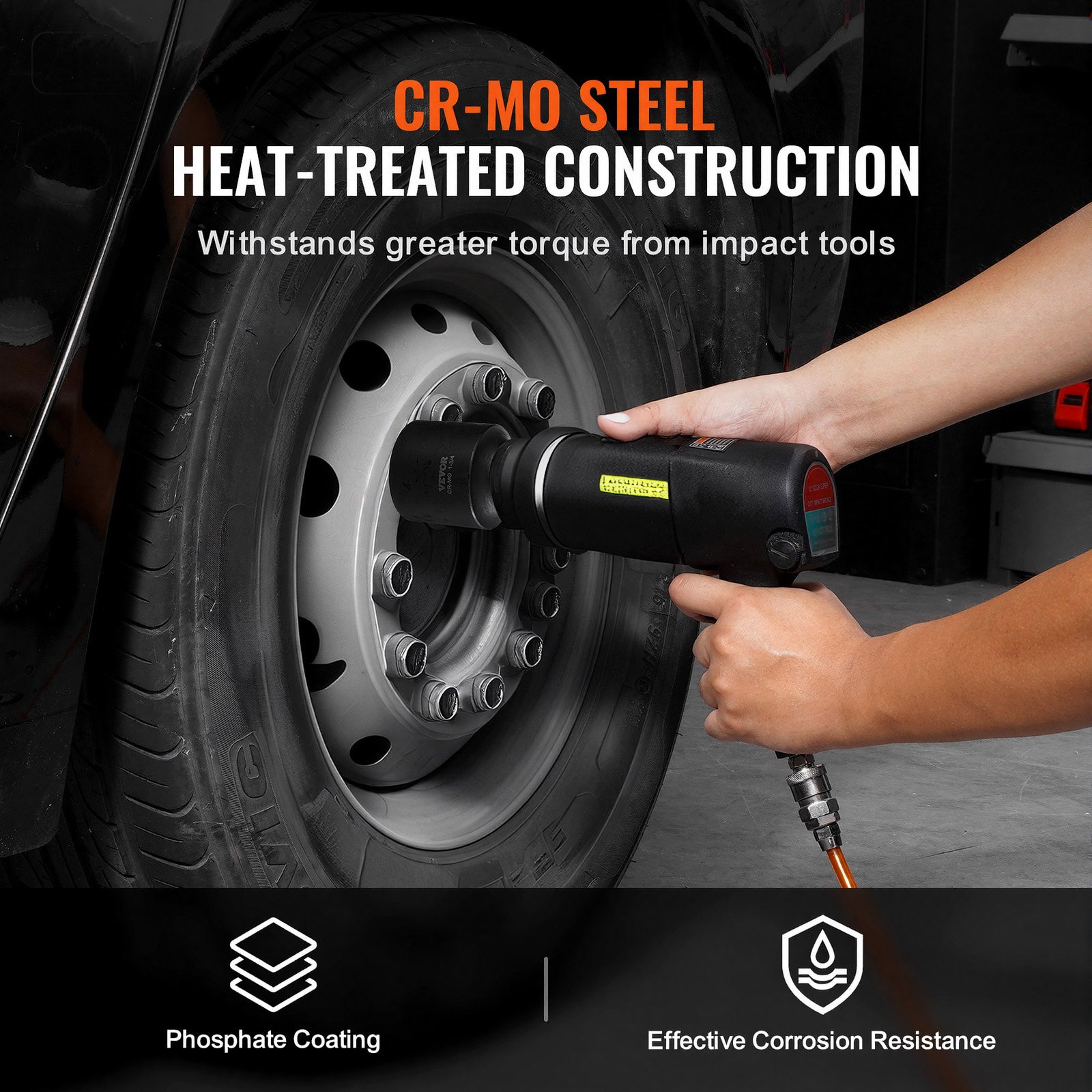 VEVOR Axle Nut Impact Socket Set, 1/2" Drive Deep 12-Point 8-Piece Metric Spindle Nut Socket Set, CR-MO Heat Treated Large Socket Set with Storage Case, Auto Repair, Removing or Installing Axle Nuts