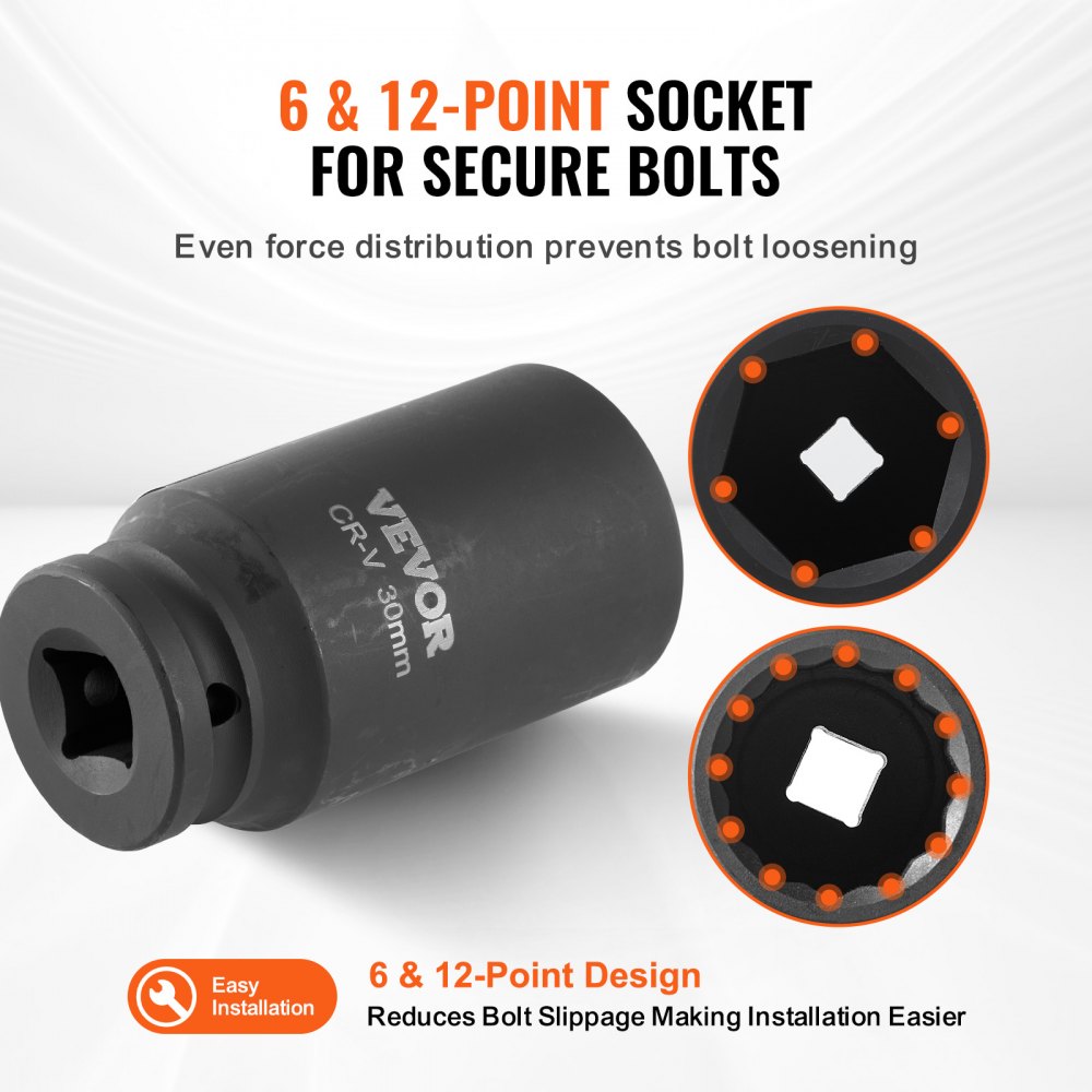 VEVOR 12,7 mm diepe slagdoppenset, 6-punts en 12-punts metrische doppenset, 14-delige CR-V doppenset met opbergkoffer, autoreparatie zwart