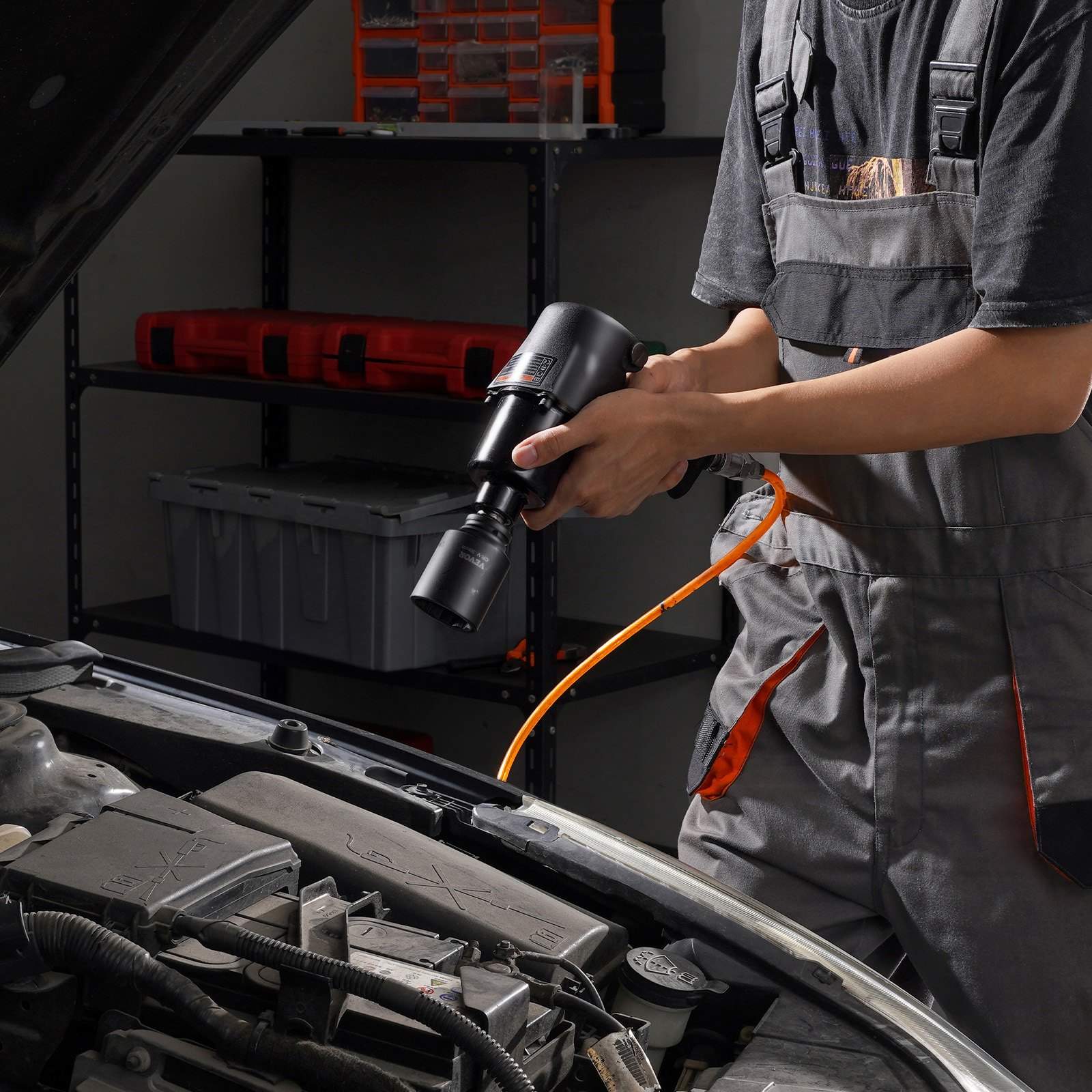 VEVOR 12,7 mm diepe slagdoppenset, 6-punts en 12-punts metrische doppenset, 14-delige CR-V doppenset met opbergkoffer, autoreparatie zwart