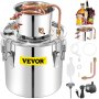 VEVOR Alcohol Still, 50L Stainless Steel Water Alcohol Distiller with Condenser, 13.2Gal Wine Making Boiler with Copper Tube, Home Brewing Kit with Built-in Thermometer for DIY Whisky Wine Brandy, Sil