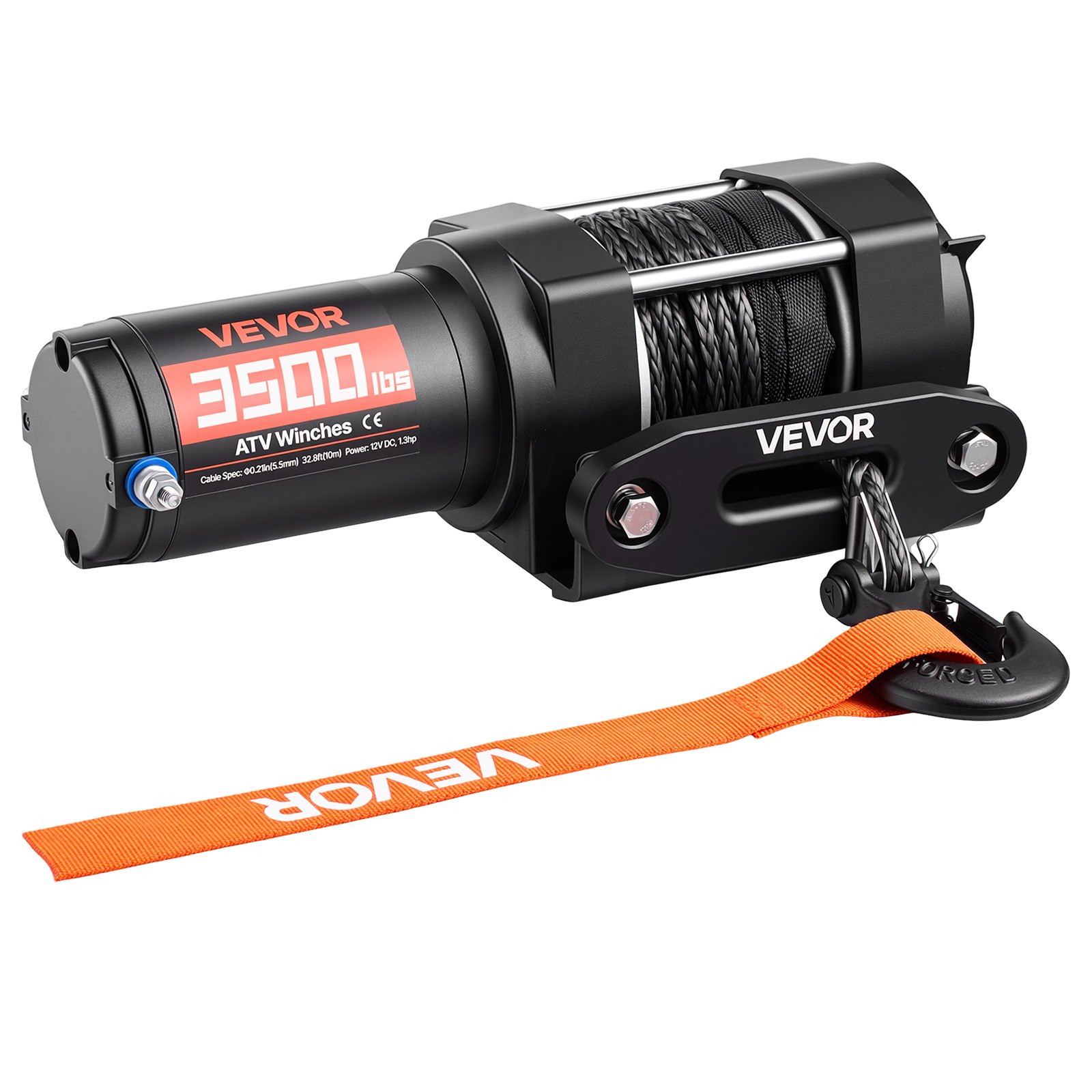 VEVOR elektrische lier 1587 kg, 12 V DC-motorlier met 5,3 mm x 10 m synthetisch touw en bedrade afstandsbediening, IP55, aluminium behuizing, elektrische lier voor het slepen van ATV's, zwart