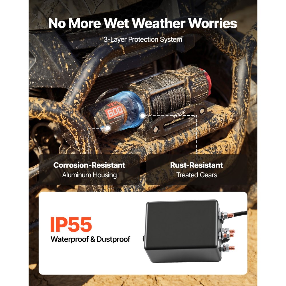 VEVOR elektrische lier 2721 kg, 12V motorlier met Φ6,35 mm x 15 m synthetisch touw, draadloze en bedrade afstandsbediening, elektrische lier voor het slepen van ATV's, UTV's en terreinwagens.