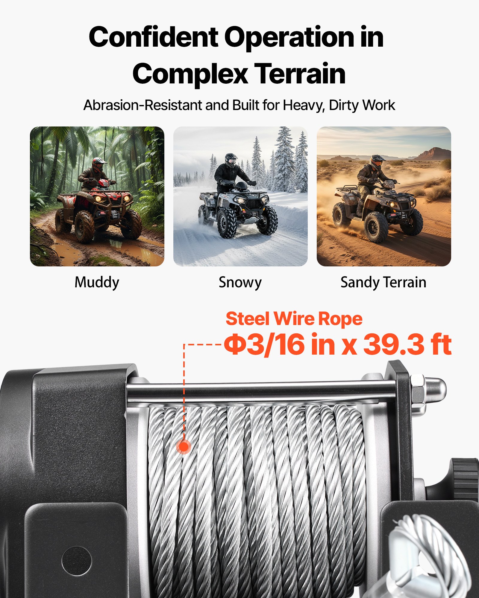 VEVOR elektrische lier 1360 kg, 12 V DC-motorlier met Φ4,7 mm x 12 m stalen kabel en bedrade afstandsbediening, IP55, aluminium behuizing, elektrische lier voor het slepen van ATV's, zwart