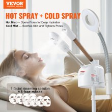 VEVOR 3-in-1 Ozone Facial Steamer 650W Facial Sauna 1000ml Ozone Steamer with 5x Ultra Clear LED Lights Hot and Cold Steam Device Steam Spa Machine Pore Cleaner Humidifier