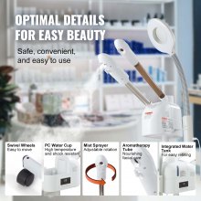 VEVOR 3-in-1 Ozone Facial Steamer 650W Facial Sauna 1000ml Ozone Steamer with 5x Ultra Clear LED Lights Hot and Cold Steam Device Steam Spa Machine Pore Cleaner Humidifier