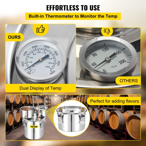 VEVOR Moonshine Still Distiller 6,92KG Alcohol Distiller Moonshine Still 50L Moonshine Wijn Still Distiller van Roestvrij Staal en Rood Koper met Uitstekende Koelprestaties voor Gasfornuizen Brandhout