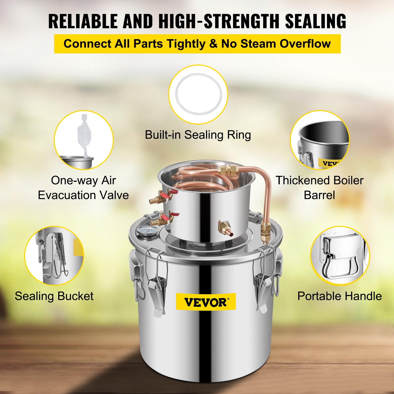 VEVOR Alcohol Distiller 11.4 L, Alcohol Distiller with Circulation Pump, Alcohol Distiller Copper Tube, Whiskey Distiller with Built-in Thermometer, Whiskey Making Kit