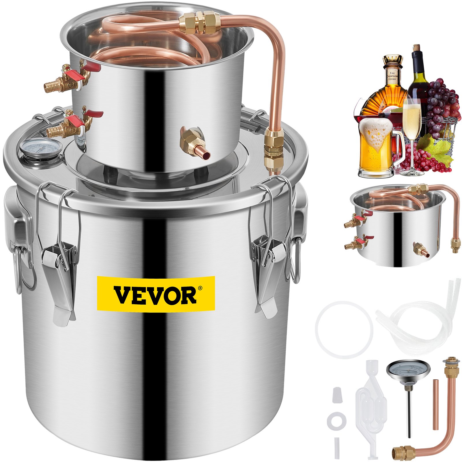 VEVOR Alcohol Distiller 11,4 L, Alcohol Distiller met circulatiepomp, Alcohol Distiller Koperen Buis, Whiskey Distiller met Ingebouwde Thermometer, Whiskey Maakset