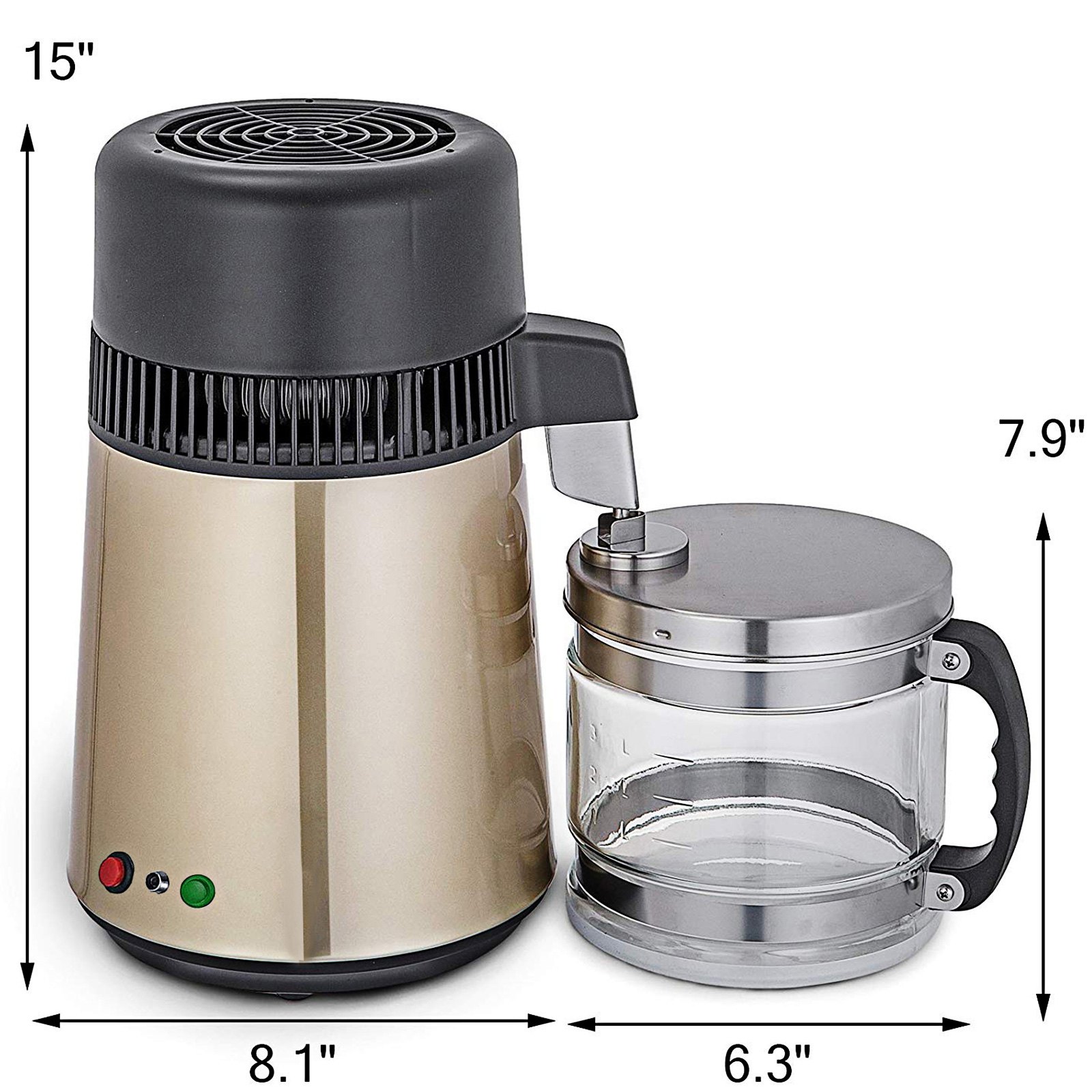 VEVOR Champagne Gold Water Distiller 1.1 Gallon/4 L Stainless Steel Water Purifier Distiller 750W Water Distillation Countertop with Connection Bottle Glass Container for Offices Home