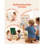 VEVOR Art Easel for Kids, 2-in-1 Wooden Double-Sided Kid's Art Easel with Magnetic Whiteboard & Chalkboard, Adjustable Standing Rotatable Foldable Drawing Board with Painting Accessories for Boy Girl
