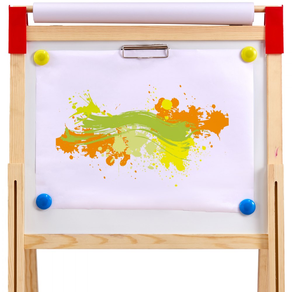 VEVOR kunst-ezel voor kinderen, 3-in-1 houten kunst-ezel, dubbelzijdig, met magnetisch whiteboard, krijtbord, papierrol, verstelbaar tekenbord met schilderaccessoires, voor kinderen vanaf 3 jaar