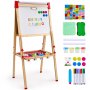 VEVOR Art Easel for Kids, 3-in-1 Wooden Double-Sided Kid's Art Easel with Magnetic Whiteboard, Chalkboard & Paper Roll, Adjustable Standing Drawing Board with Painting Accessories for Boys and Girls
