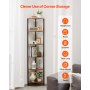 VEVOR 6 Tier Corner Shelf, Tall Corner Stand with LED Light, Wall Shelves Tower Storage Organizer with Metal Frame & Wooden Shelves, Narrow Display Book Shelf Rack for Bedroom, Living Room, Office