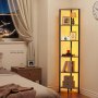 VEVOR 6 Tier Corner Shelf, Tall Corner Stand with LED Light, Wall Shelves Tower Storage Organizer with Metal Frame & Wooden Shelves, Narrow Display Book Shelf Rack for Bedroom, Living Room, Office