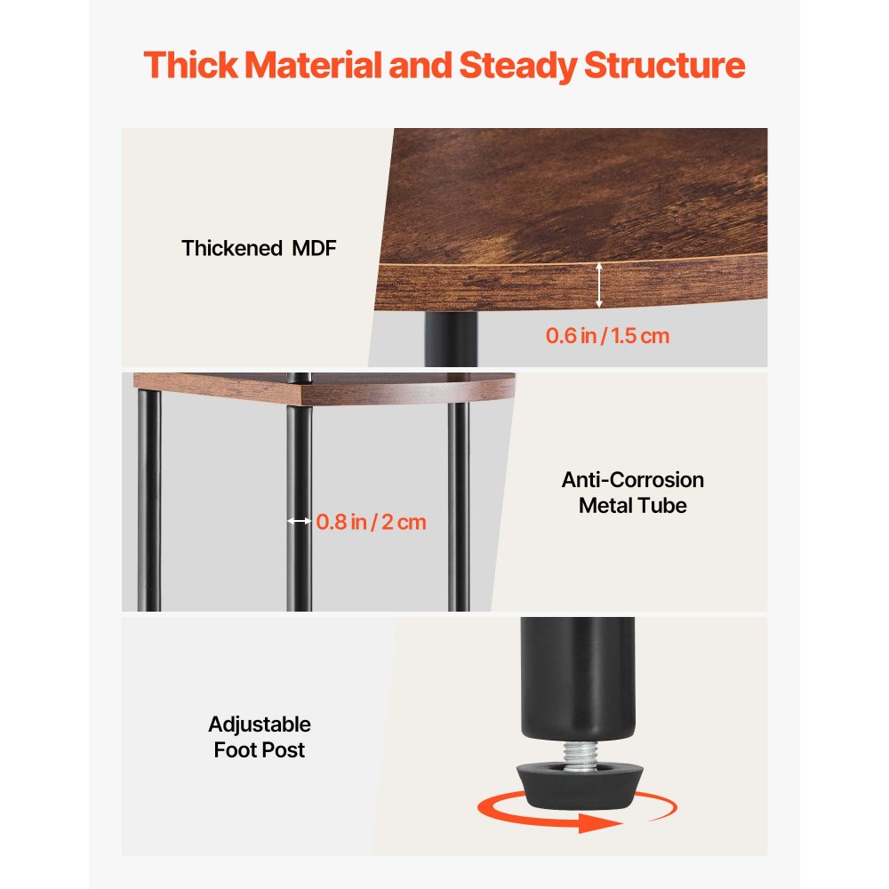 VEVOR 5-laags hoekschap, hoekstandaard met led-verlichting en deuren, displayplank, opbergrek met metalen frame en houten planken, staande plank, tentoonstellingsboekenplank voor slaapkamer, woonkamer, kantoor, bruin
