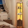 VEVOR 5-laags hoekschap, hoekstandaard met led-verlichting en deuren, displayplank, opbergrek met metalen frame en houten planken, staande plank, tentoonstellingsboekenplank voor slaapkamer, woonkamer, kantoor, bruin
