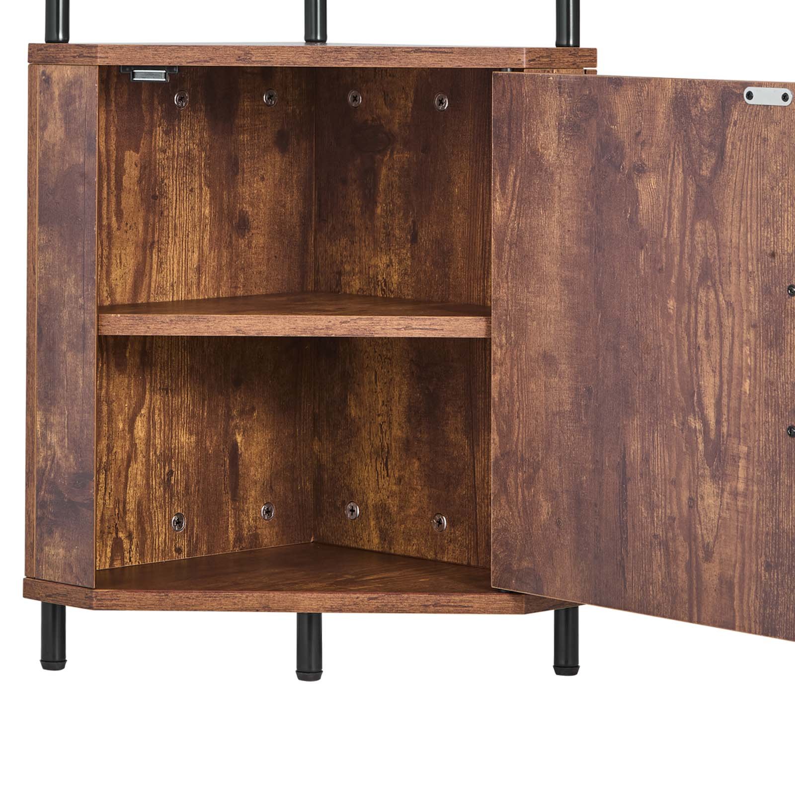 VEVOR 5-laags hoekschap, hoekstandaard met led-verlichting en deuren, displayplank, opbergrek met metalen frame en houten planken, staande plank, tentoonstellingsboekenplank voor slaapkamer, woonkamer, kantoor, bruin