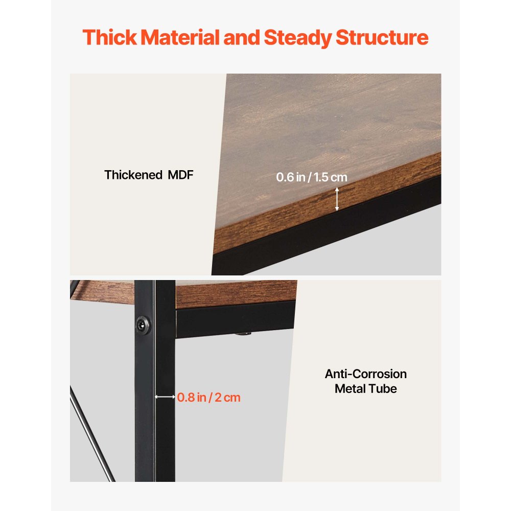 VEVOR 7-laags hoekplank, hoge hoekstandaard, displayplank, opbergrek met metalen frame en houten planken, staande plank (91 kg per laag), displayboekenplank voor slaapkamer, woonkamer, kantoor, bruin