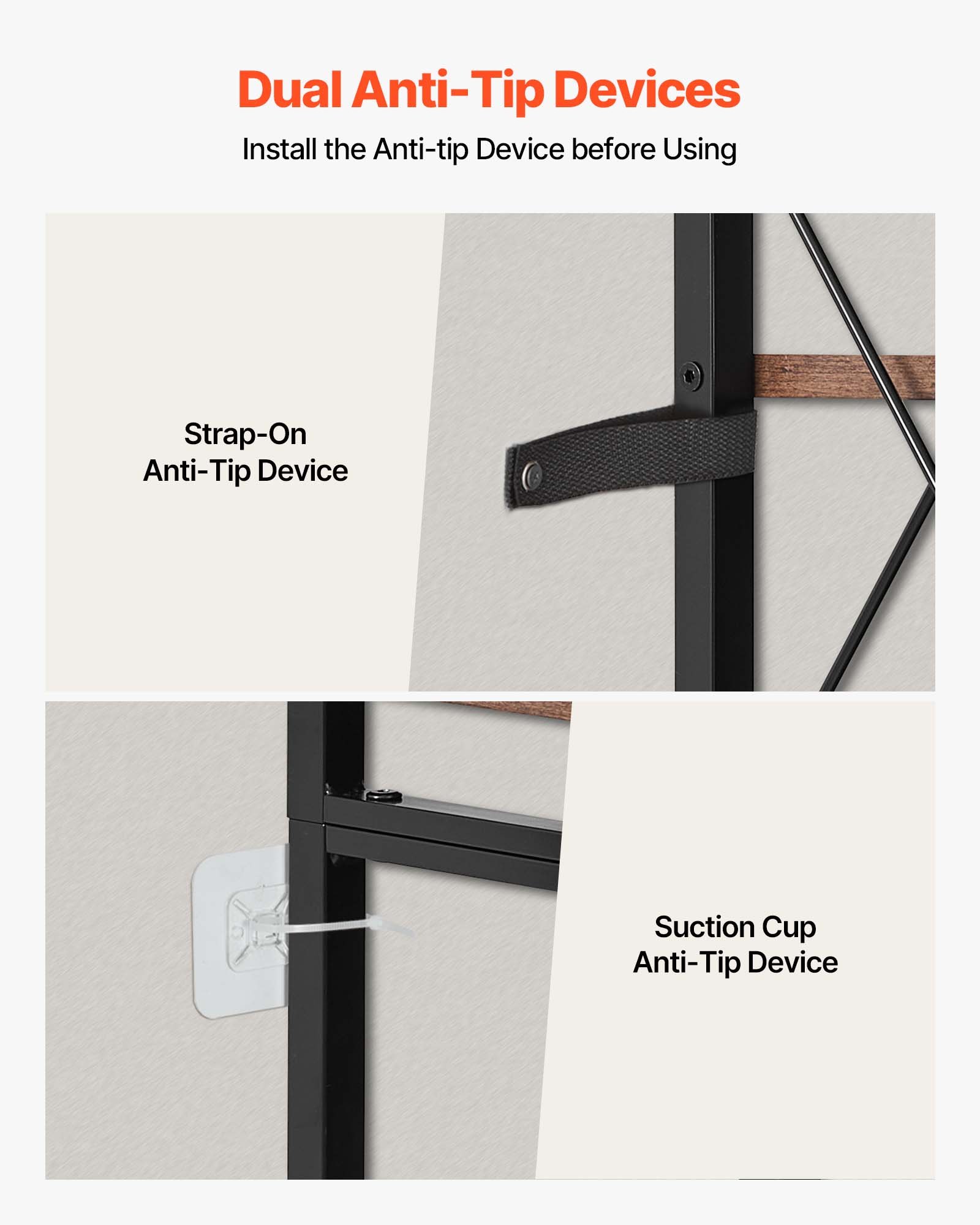 VEVOR 7-laags hoekplank, hoge hoekstandaard, displayplank, opbergrek met metalen frame en houten planken, staande plank (91 kg per laag), displayboekenplank voor slaapkamer, woonkamer, kantoor, bruin