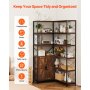 VEVOR 6 Tier Corner Bookshelf, Tall Corner Bookcase Storage with Doors, Large L-Shaped Bookshelf Organizer with Metal Frame & Adjustable Shelves, Display Book Shelf Rack for Home, Office